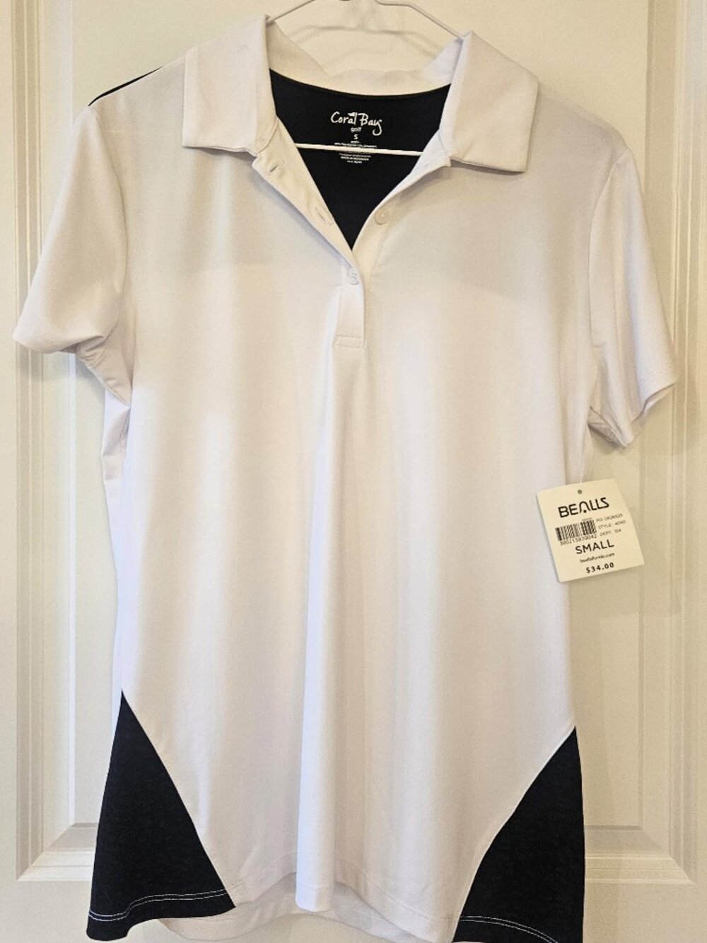 NWT Coral Bay Golf Women's Polo Shirt Black White Stretch Size S